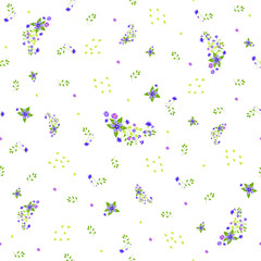 Seamless pattern with small flowers and leaves, endless floral print for fabric, Wallpaper, covers, surface, print, wrap, scrapbooking. Vector illustration