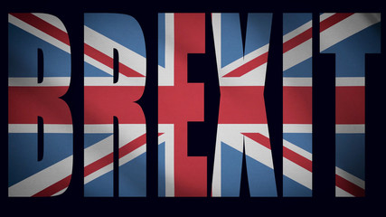 Brexit political title logo with Union Jack Flag filled text about Britains exit from the European Union