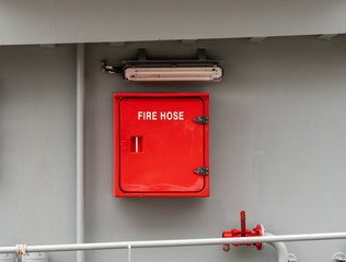 Fire hose cabinet on a modern warship