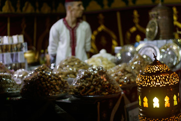 Fototapeta na wymiar Moroccan cookies and tea stand