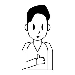 Young man smiling profile cartoon in black and white