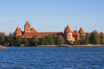Naklejka premium Trakai Castle on the island in the middle of the lake. Lithuania