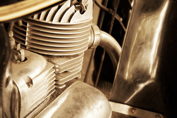 Old motorcycle motor engine in vintage photo - 270603657