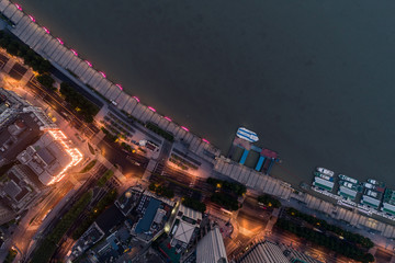 Naklejka na ściany i meble Aerial view over The Bund, Shanghai