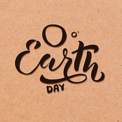Handwritten lettering text 'Happy Earth Day'. sketched text for postcard banner template. typography for eco friendly ecology concept. illustration cork craft cardboard background
