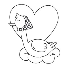stork with heart in black and white