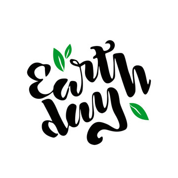 Handwritten lettering text 'Earth Day'. sketched text for postcard banner template. typography for eco friendly ecology concept. World environment background. illustration.