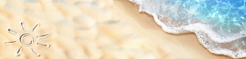 Seashore - Sun Drawn On The Sand And Waves With Foam 
