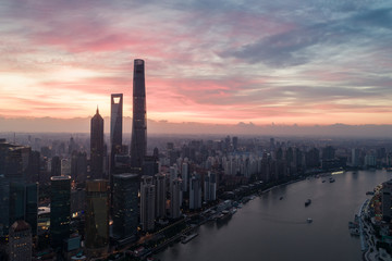 Obraz premium Aerial view over The Bund, Shanghai