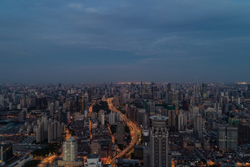 Fototapeta premium Aerial view over The Bund, Shanghai