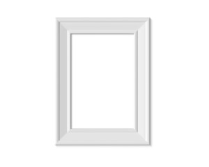 2x3 A4 Vertical Portrait picture frame mockup. Realisitc paper, wooden or plastic white blank for photographs. Isolated poster frame mock up template on white background. 3D render.
