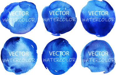 Blue watercolor circle set on white background, Watercolor logo, Vector illustration. 