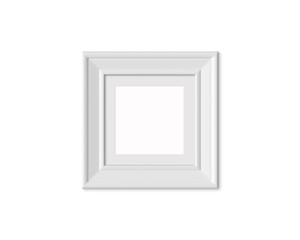 1x1 Square picture frame mockup. Realisitc paper, wooden or plastic white blank for photographs. Framing mat with wide borders. Isolated poster frame mock up template on white background. 3D render