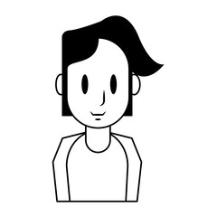 Young woman smiling profile cartoon in black and white