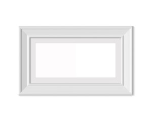 Fototapeta premium 1x2 Horizontal Landscape picture frame mockup. Realisitc paper, wooden or plastic white blank . Framing mat with wide borders. Isolated poster frame mock up template on white background. 3D render