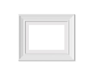 3x4 Horizontal Landscape picture frame mockup. Realisitc paper, wooden or plastic white blank . Framing mat with wide borders. Isolated poster frame mock up template on white background. 3D render