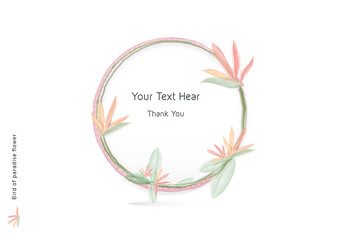 A vector of Watercolor Fringed bird of paradise flowers with light orange and green color on the crystal ball with rope, beautiful floral frame banner on white background, element design