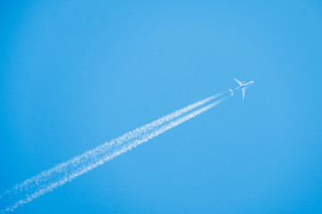 airplane trace on a clear blue sky