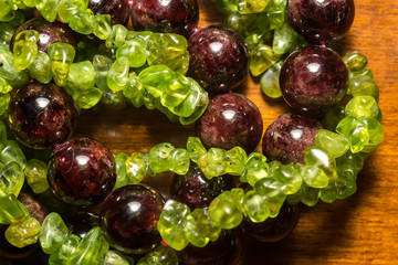 Peridot gravel and Garnet beads