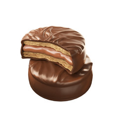chocolate pie snack biscuit isolated on white background,3d rendering.