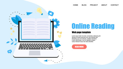 Webpage Template. Flat design open book. Reading concept. Vector illustration	