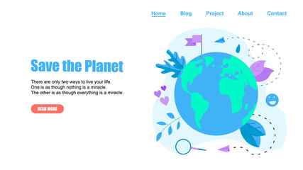 Web Template. Save Planet vector flat illustration. Concept save the planet and environment	