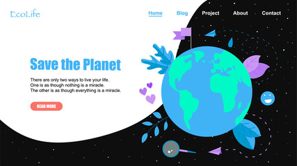 Web Template. Save Planet vector flat illustration. Concept save the planet and environment	