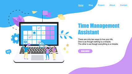 Web Template. Online time management assistant with marks, tasks and notes . Concept of time management. with business icons	