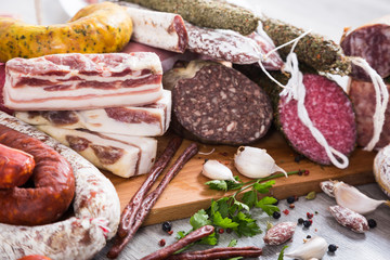 tasty meat and sausage products