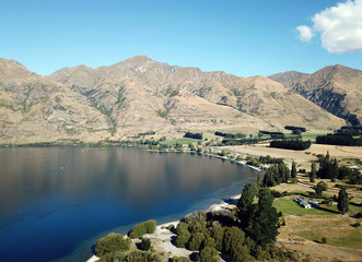 Glendu Bay aerial view, near Wanaka, New Zealand