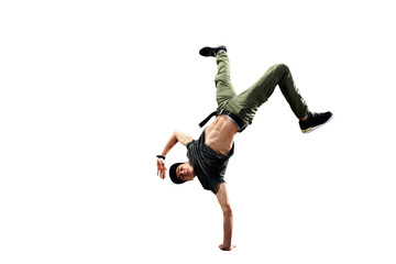Isolated male Hip Hop Dancer. Beautiful guy dancing on white background