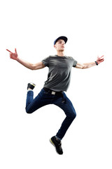 Isolated male Hip Hop Dancer. Beautiful guy dancing on white background