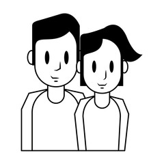 Young couple cartoon profile isolated in black and white