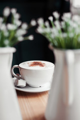 Cup of cappuccino on a wooden table
