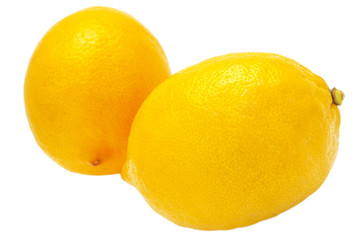 Two lemons isolated on white background. Tropical fruit. Flat lay, top view
