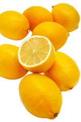 Naklejka na ściany i meble Group of fresh lemons on on white background