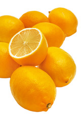 Group of fresh lemons on on white background