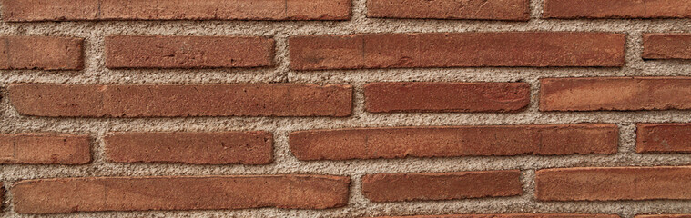 Red brick wall texture grunge background, panorama of masonry