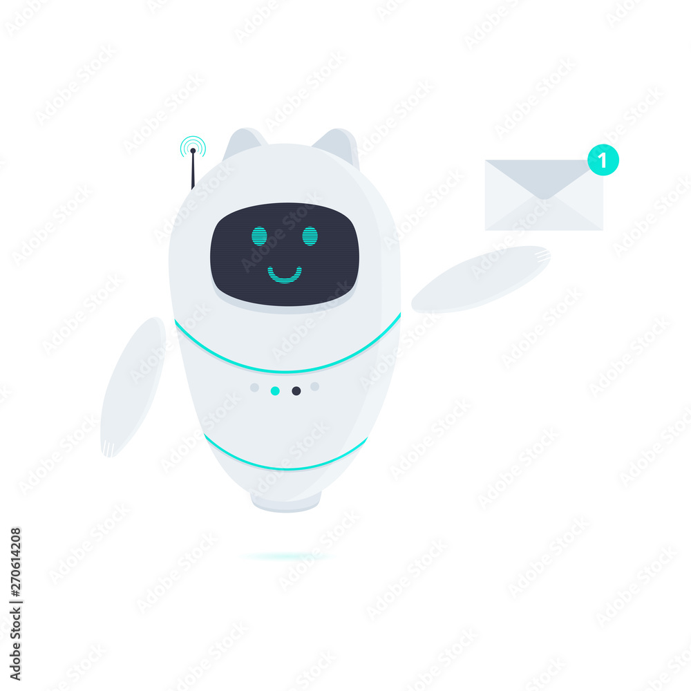 Poster robot cat chatbot icon sign flat style design vector illustration isolated on white background. cute