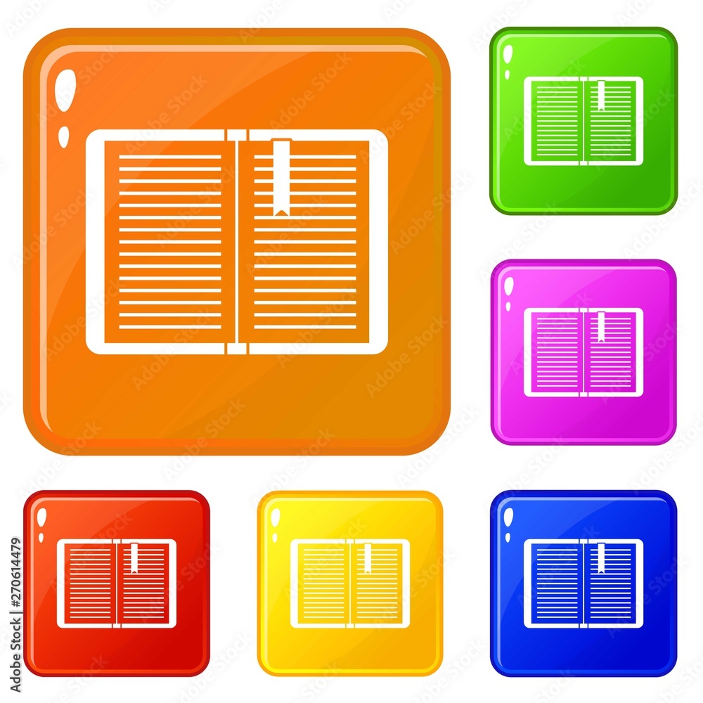 Poster open tutorial with bookmark icons set collection vector 6 color isolated on white background