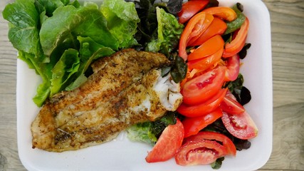 grilled salmon steak with vegetables