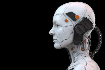 3d rendering of an android robot cyborg woman humanoid - side view and  isolated in an empty background  