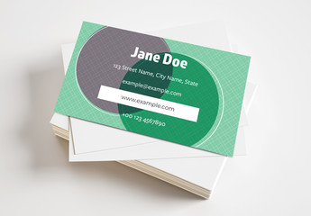 Business Card Layout with Green Circle Elements and Crosshatching