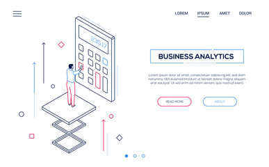 Business analytics - line design style isometric web banner