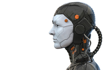 3d rendering of an android robot cyborg woman humanoid - side view and  isolated in an empty background  