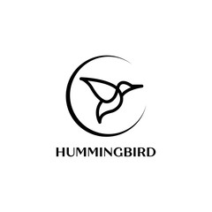 colibri or hummingbird logo design with simple line art logo type