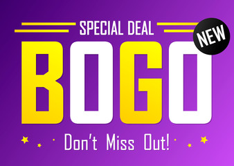 Buy 1 Get 1 Free, Sale poster design template, special deal, don’t miss out, bogo offer, vector illustration