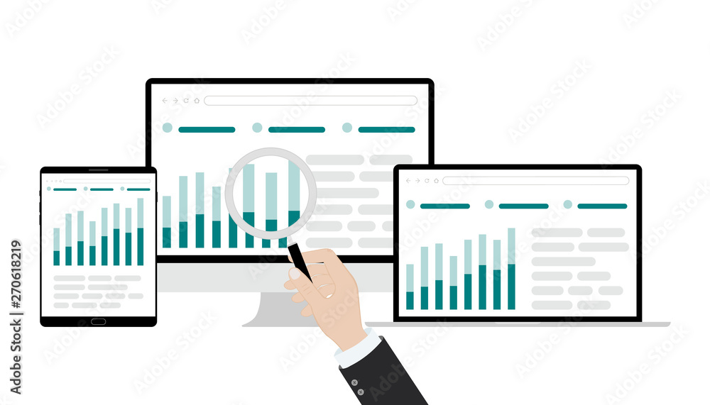 Poster vector illustration of data analysis business information research solution concept with 