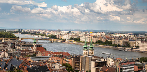 Panorama of Budapest old town, city by the Danube river, capital of Hungary