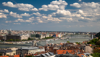 Panorama of Budapest old town, city by the Danube river, capital of Hungary